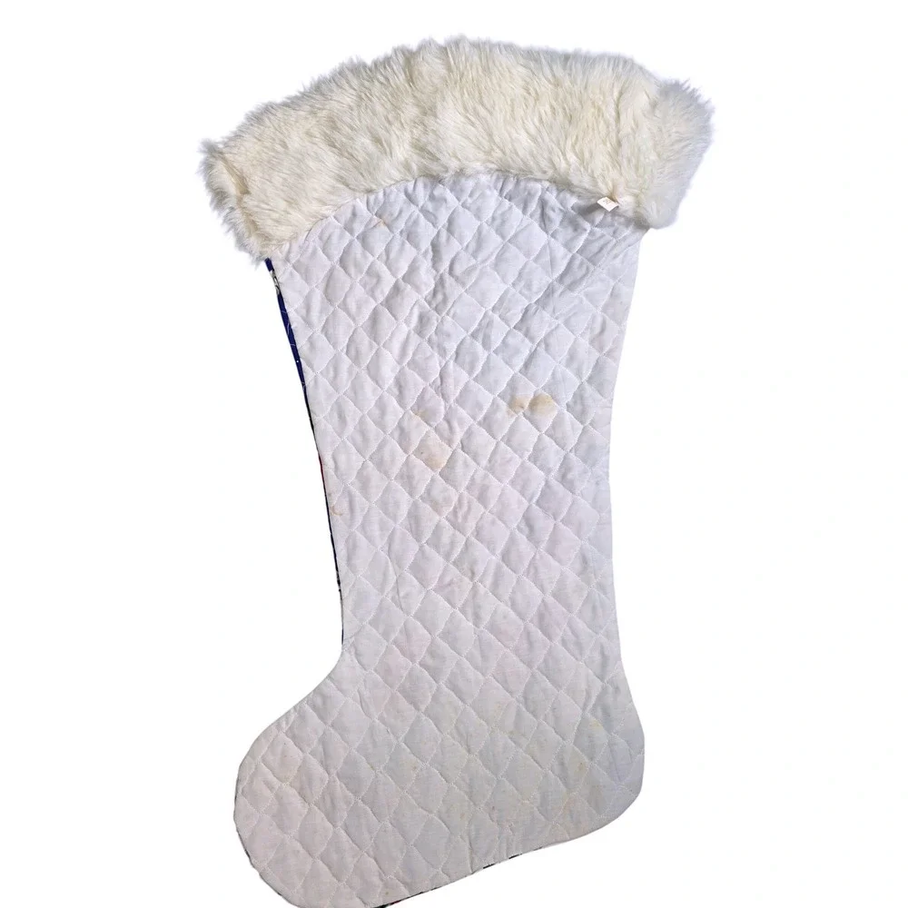 Vtg Western Home Products Santa Claus Quilted XL Christmas Stocking Faux Fur